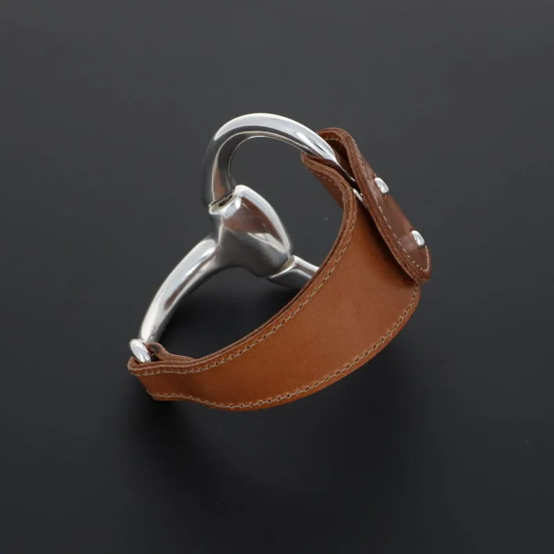 Secret de Cuir N°67 manchette étrier camel argent plaqué