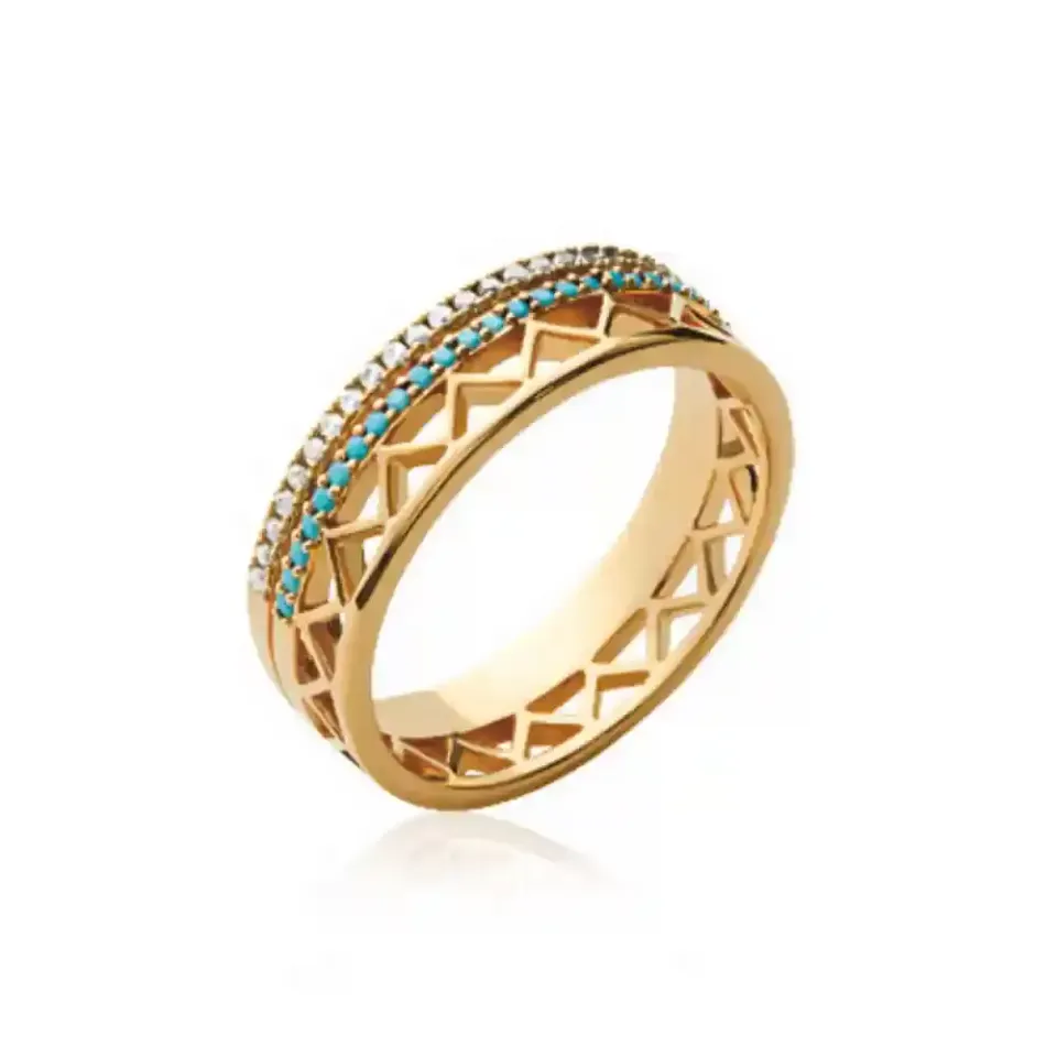Oriana France bague ethnique turquoise zircon plaqué or