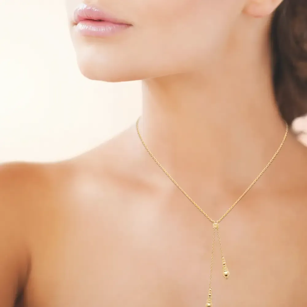 Oriana France collier cravate plaqué or 2 boules pendantes