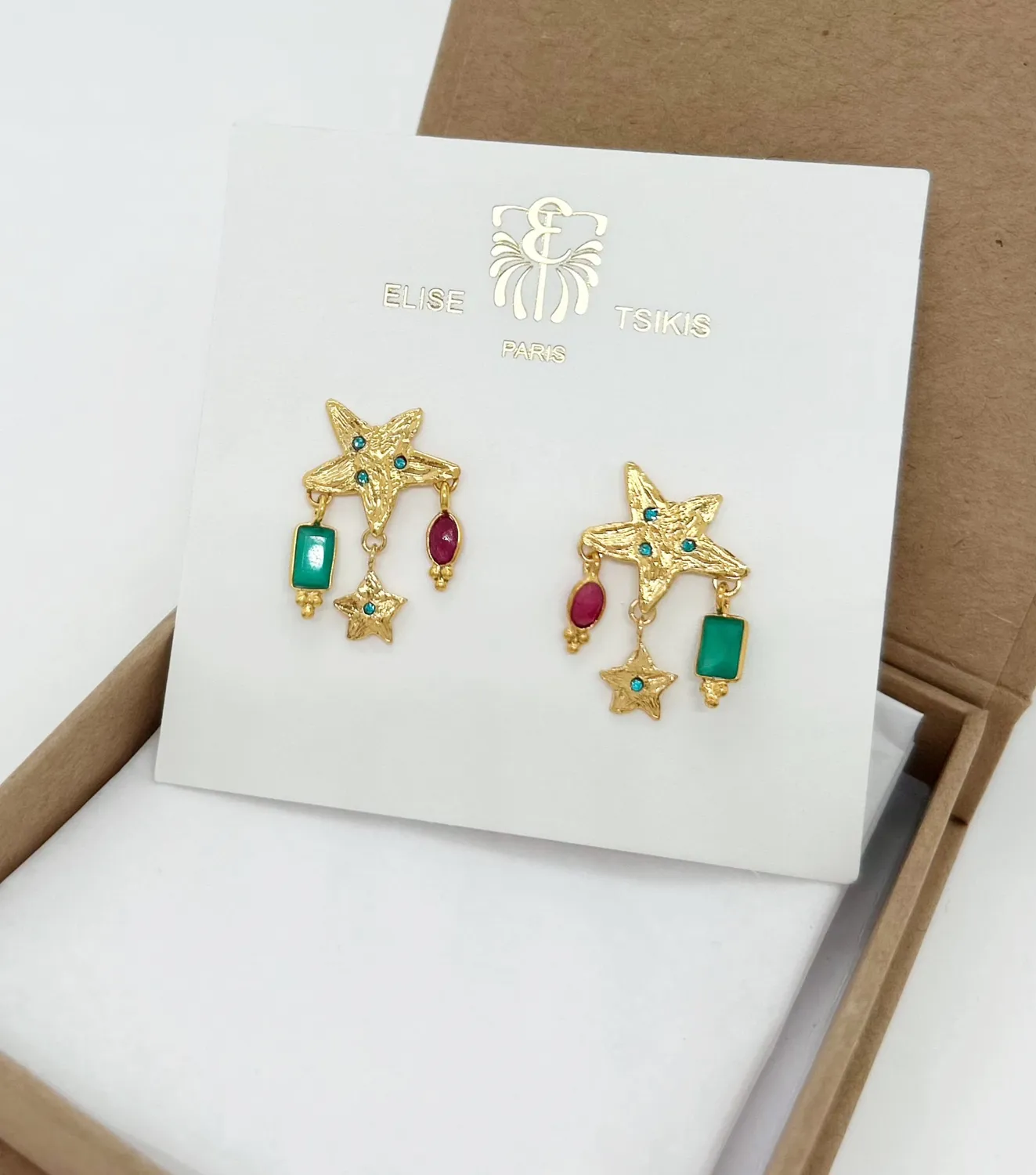 Elise Tsikis Midland boucles d'oreilles étoiles onyx grenat