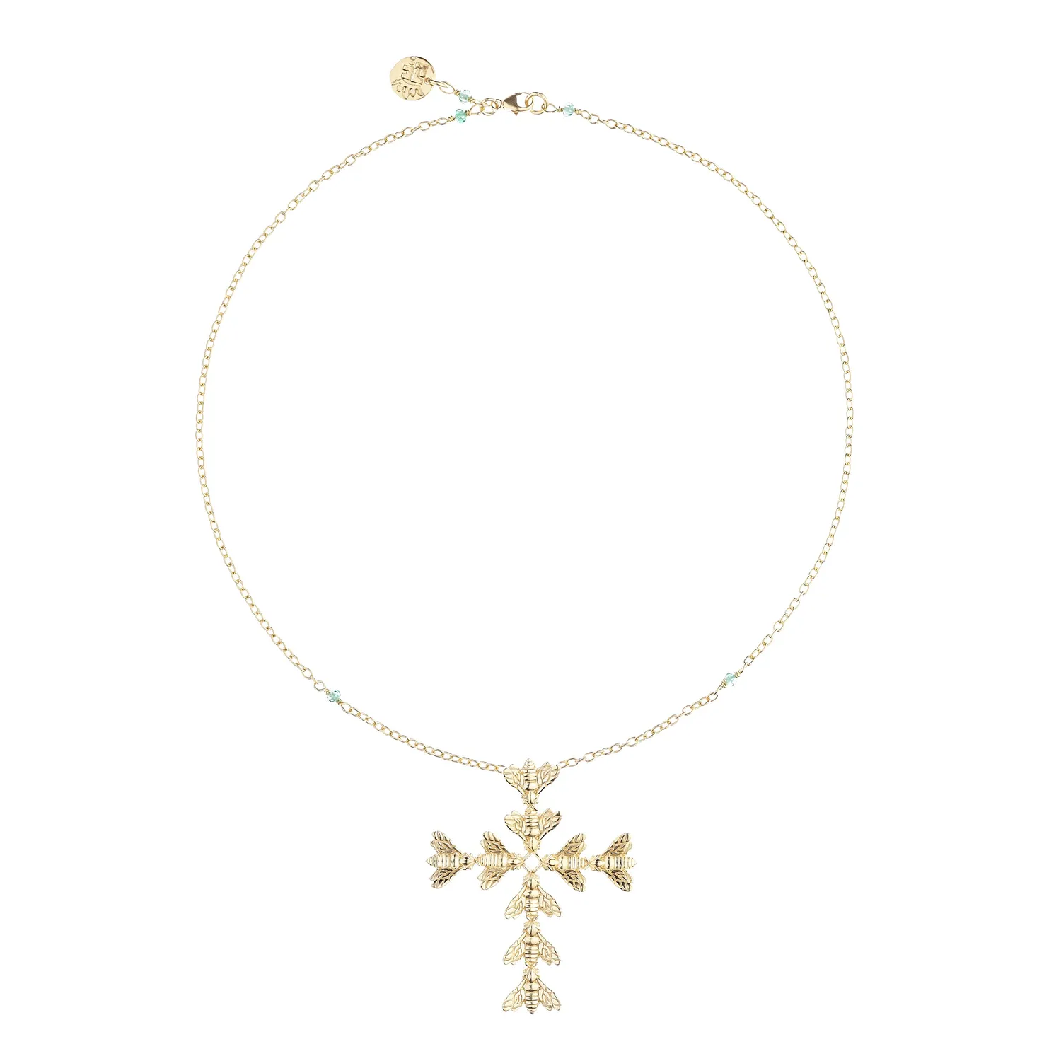 Lorella Tamberi Bee Queen croix collier zircons verts
