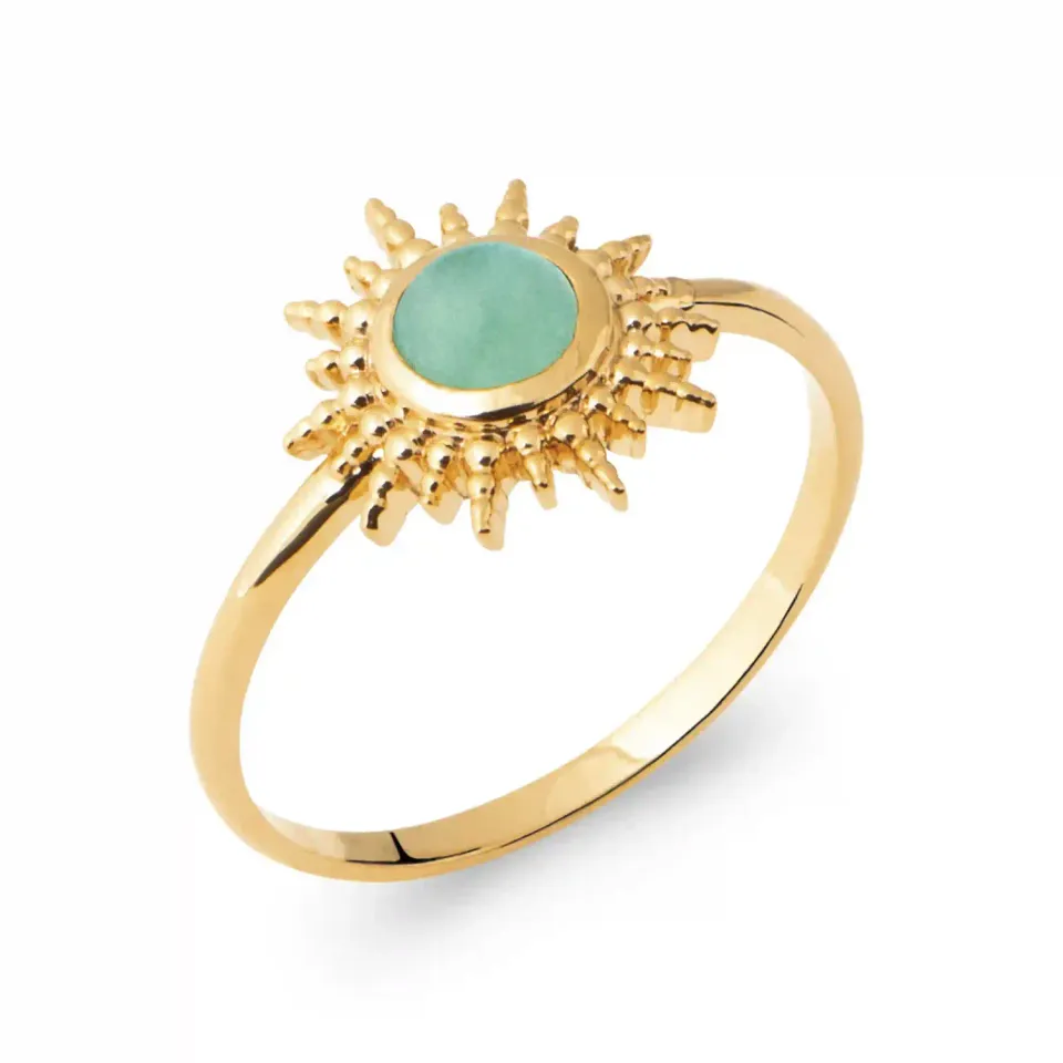 Oriana France bague soleil aventurine plaqué or verte