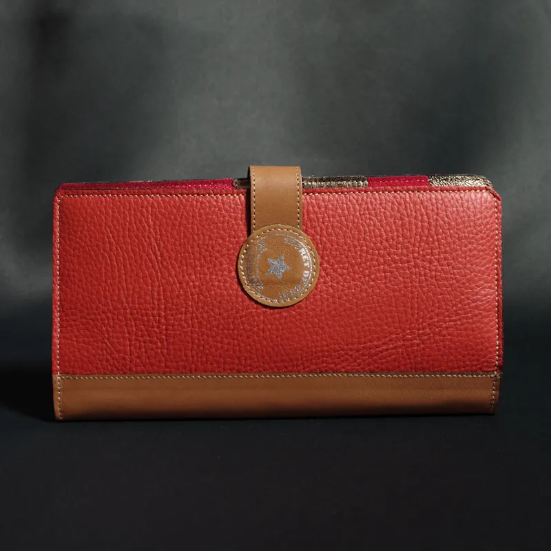 Secret de Cuir portefeuille GM cuir bouton rouge doré