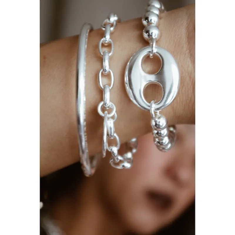 Secret de Cuir N°921 bracelet perles élastique argent