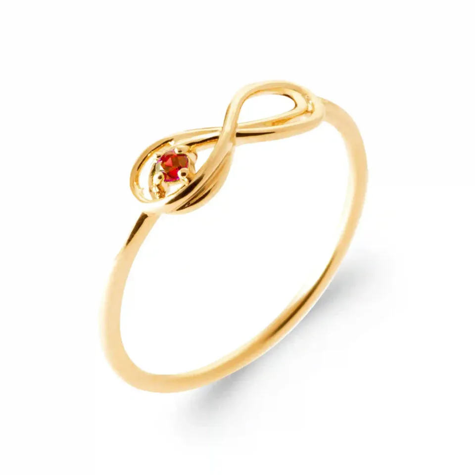 Oriana France Infini bague plaqué or pierre rouge
