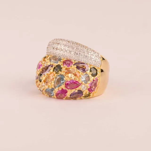 ULTIMA EDIZIONE bague large pavé zircons multicolores