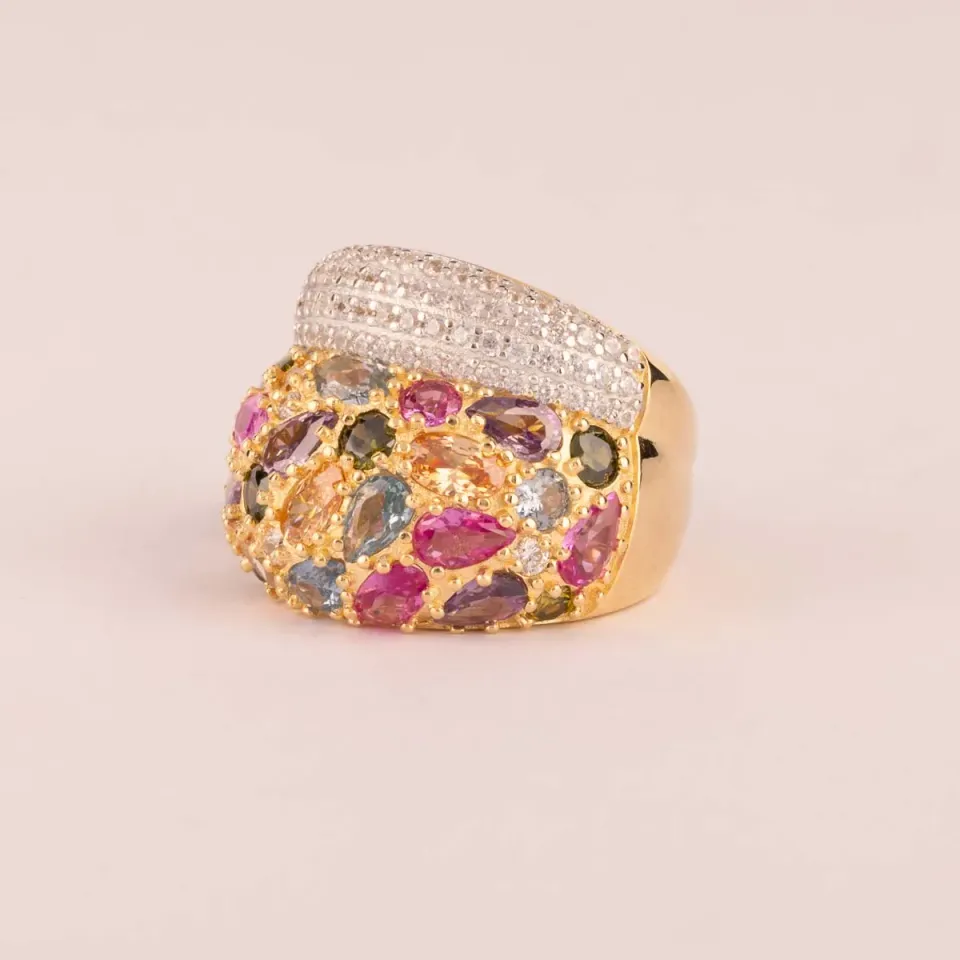 ULTIMA EDIZIONE bague large pavé zircons multicolores