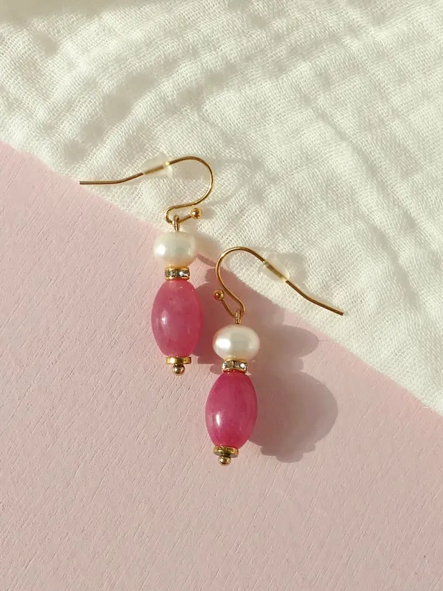 Cloralys Hélena boucles d’oreilles perle culture fuchsia