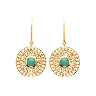 Oriana France arabesques aventurine boucles pendantes plaqué or vert