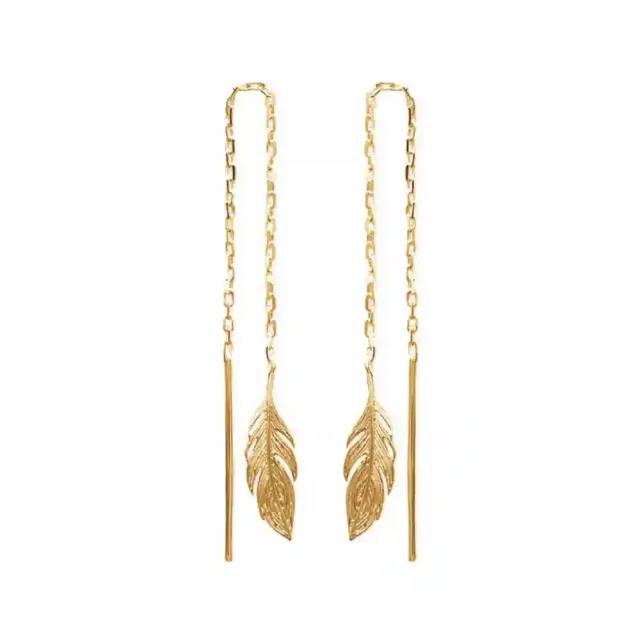Oriana France boucles plume chaine plaque or pendantes