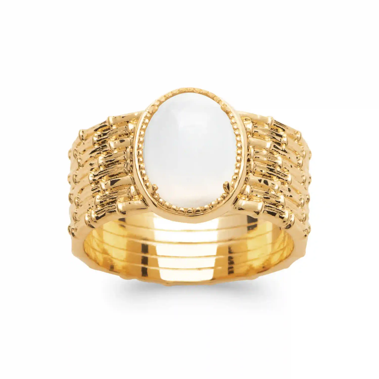 Oriana France pierre de lune striée bague plaqué or