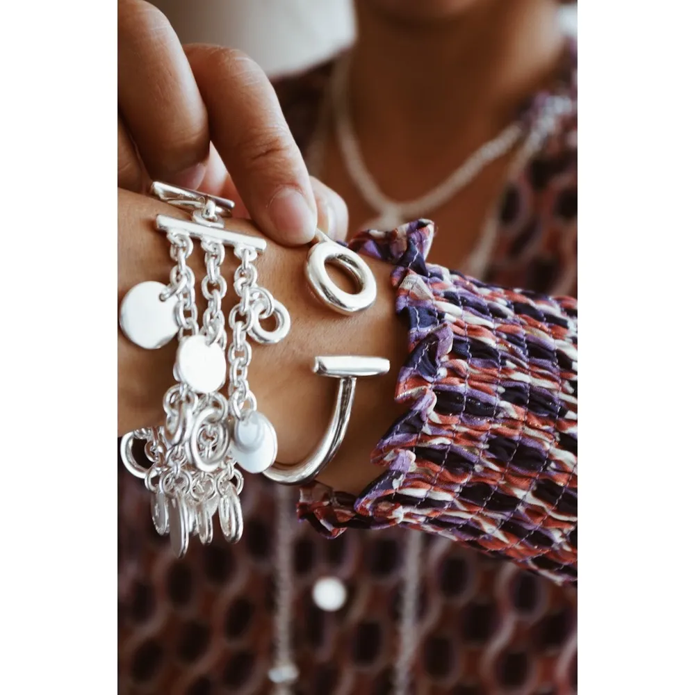 Secret de Cuir N°1011 bracelet articulé barre argenté