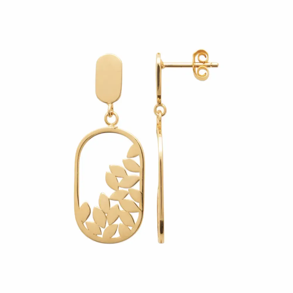 Oriana France boucles pendantes ovales feuilles plaqué or
