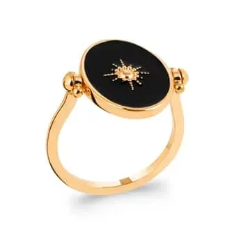 Oriana France Soleil bague réversible plaqué or nacre noire