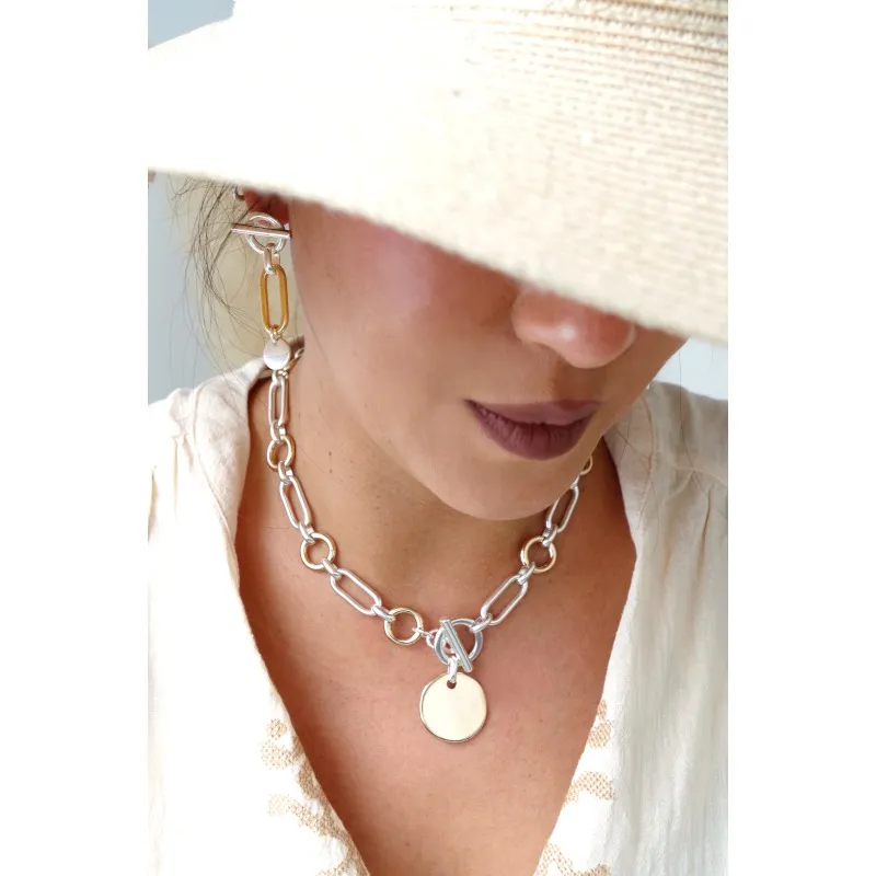 Secret de Cuir N°1631 collier bicolore argent doré