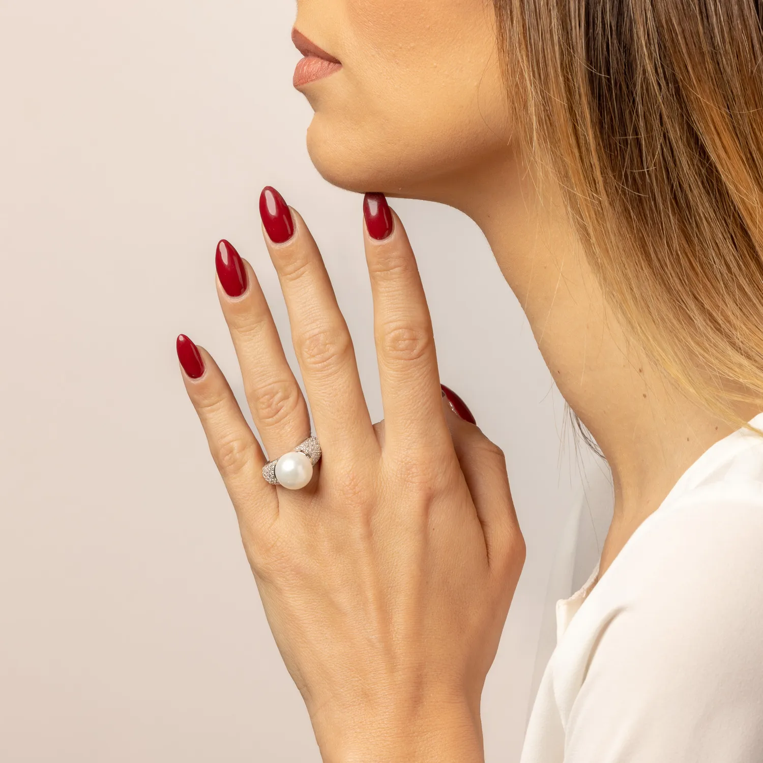 Ultima Edizione brillant perle coquillage bague zircon