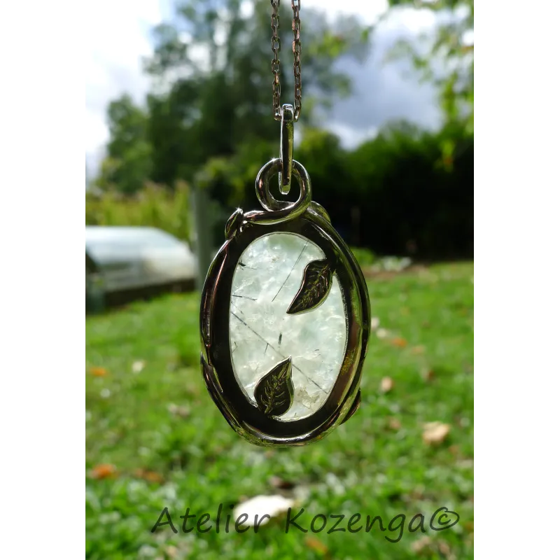 L'Atelier Kozenga pendentif Taaza prehnite 29x19mm argent 950