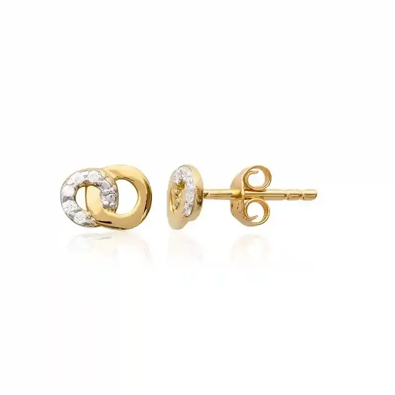 Oriana France 2 anneaux clous oreilles plaqué or zircones