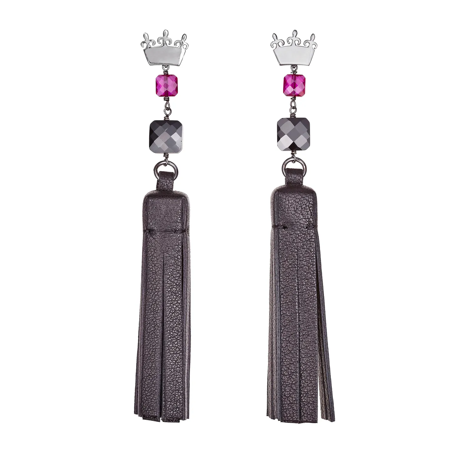 Lorella Tamberi Canal Tassel Square boucles cuir noir zircon