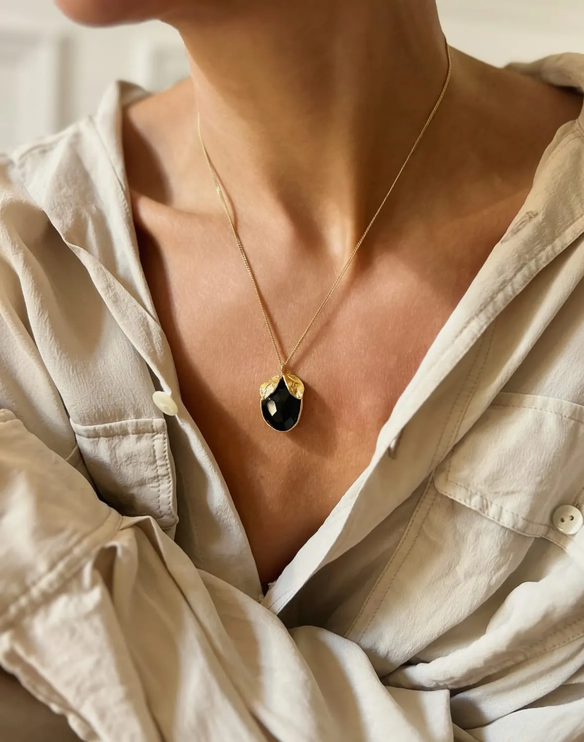 Elise Tsikis Dendra collier onyx noir 45 cm