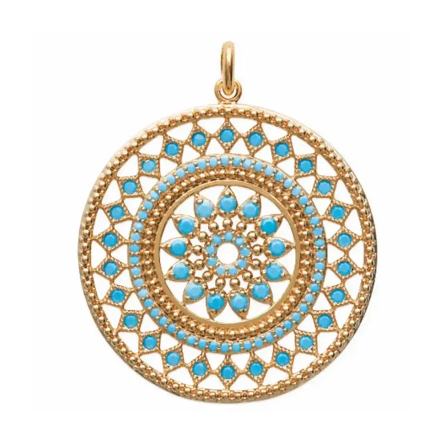 Oriana France ethnique turquoise pendentif plaqué or rond