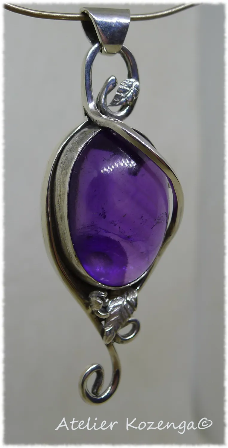 L'Atelier Kozenga Améthyste parure argent pendentif boucles