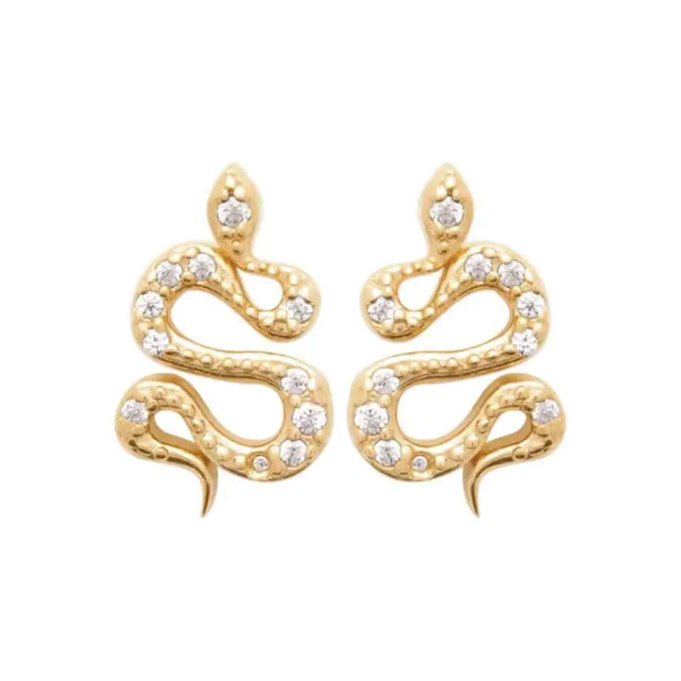 Oriana France serpent clous d’oreilles plaqué or zircon