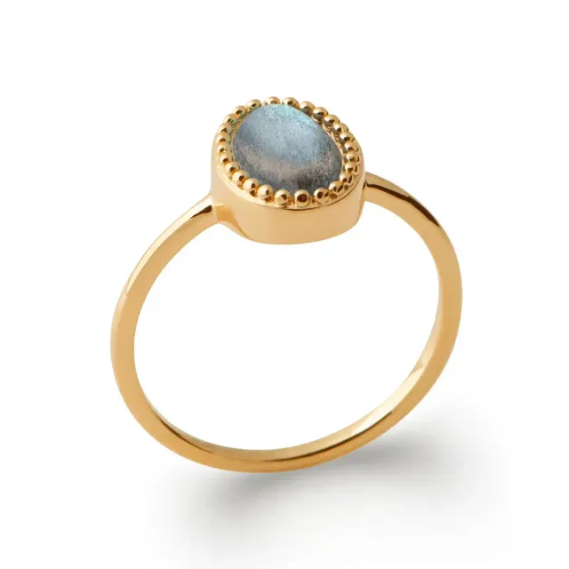 Oriana France labradorite ovale bague plaqué or vert