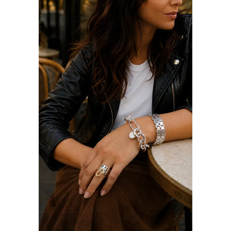 Secret de Cuir N°1723 bracelet forçat XL plaqué argent