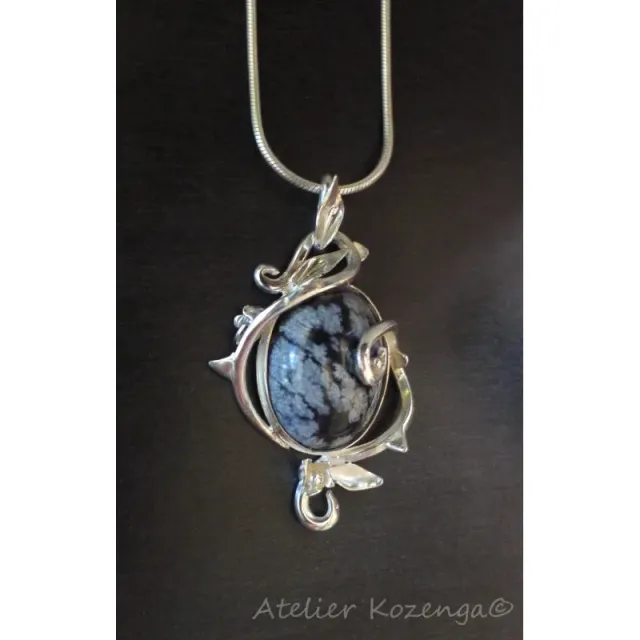 L'Atelier Kozenga Eleniel pendentif argent obsidienne 20x15 mm