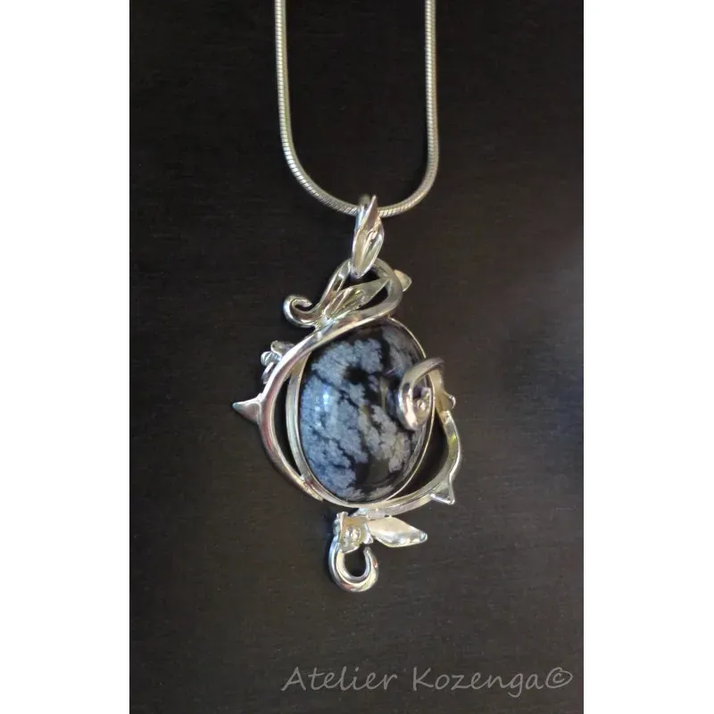 L'Atelier Kozenga Eleniel pendentif argent obsidienne 20x15 mm