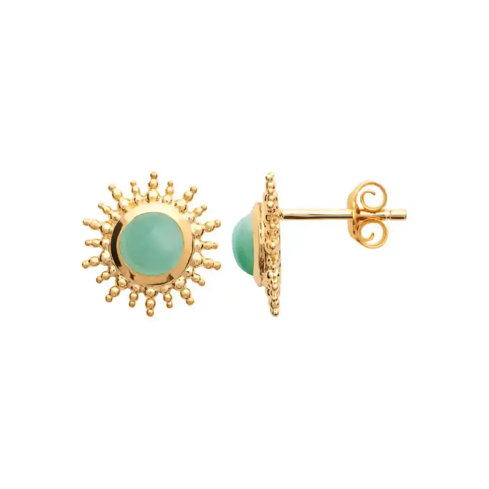 Oriana France Soleil Aventurine clous d’oreilles plaqué or