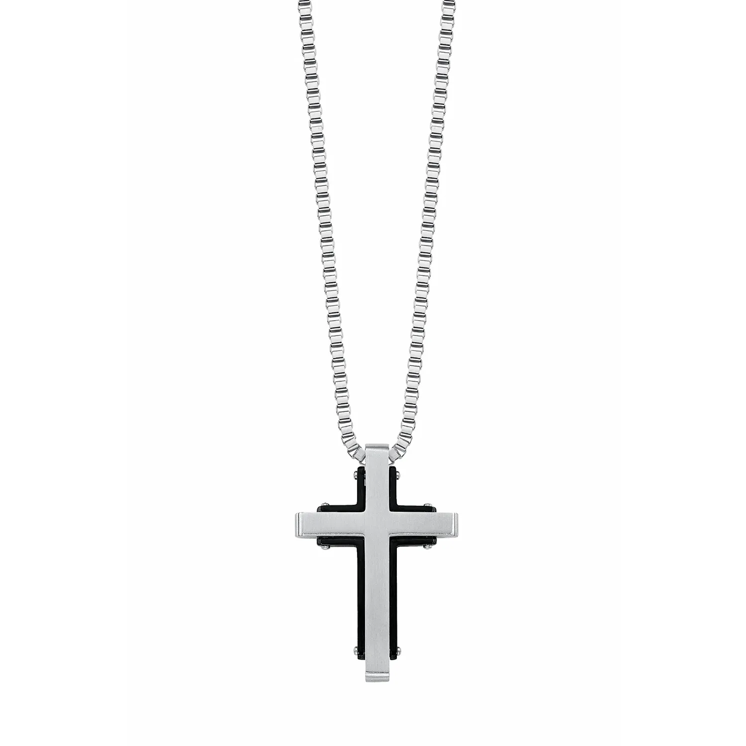 s.Oliver collier homme croix noire acier classique