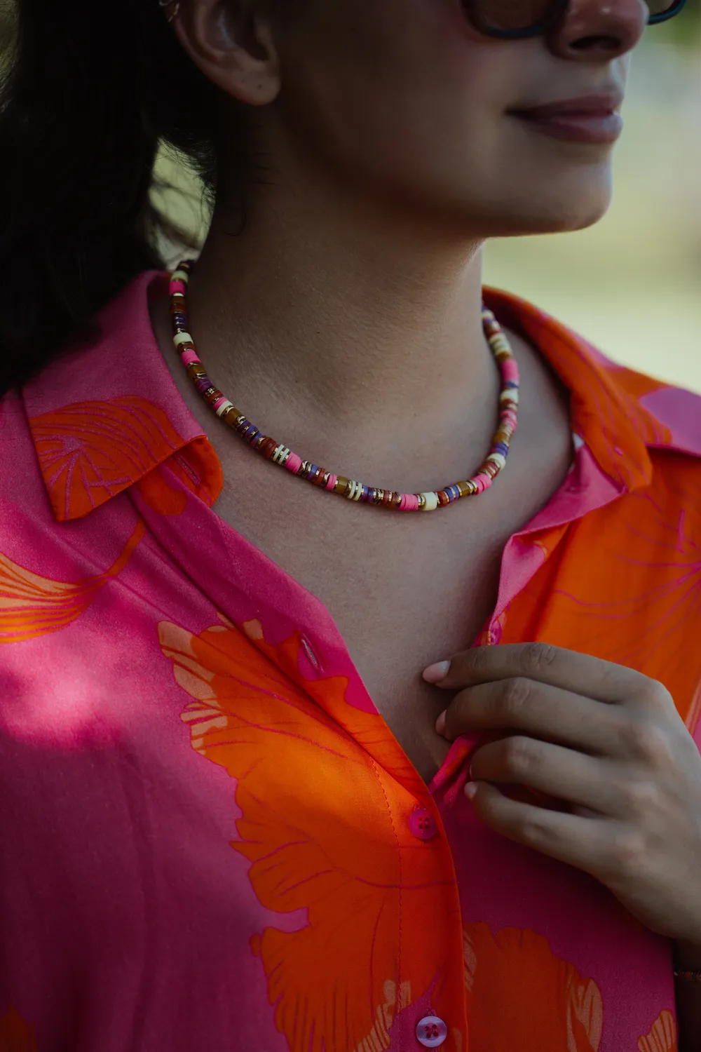 Cloralys Pia collier heishi 38 cm orange rose