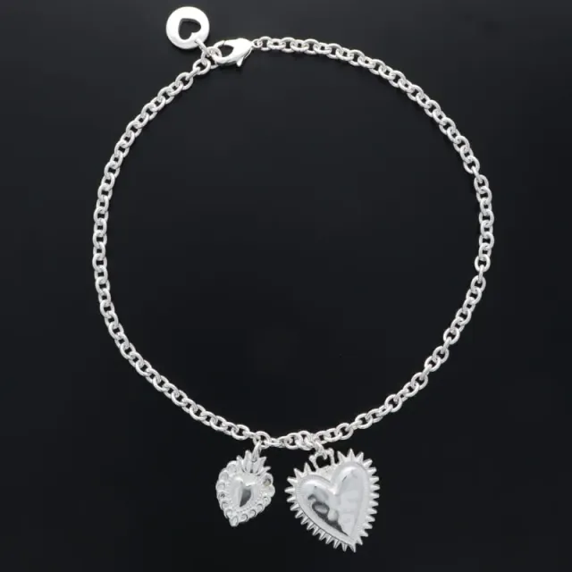 Secret de Cuir N°1358 collier 2 coeurs ex-voto argenté