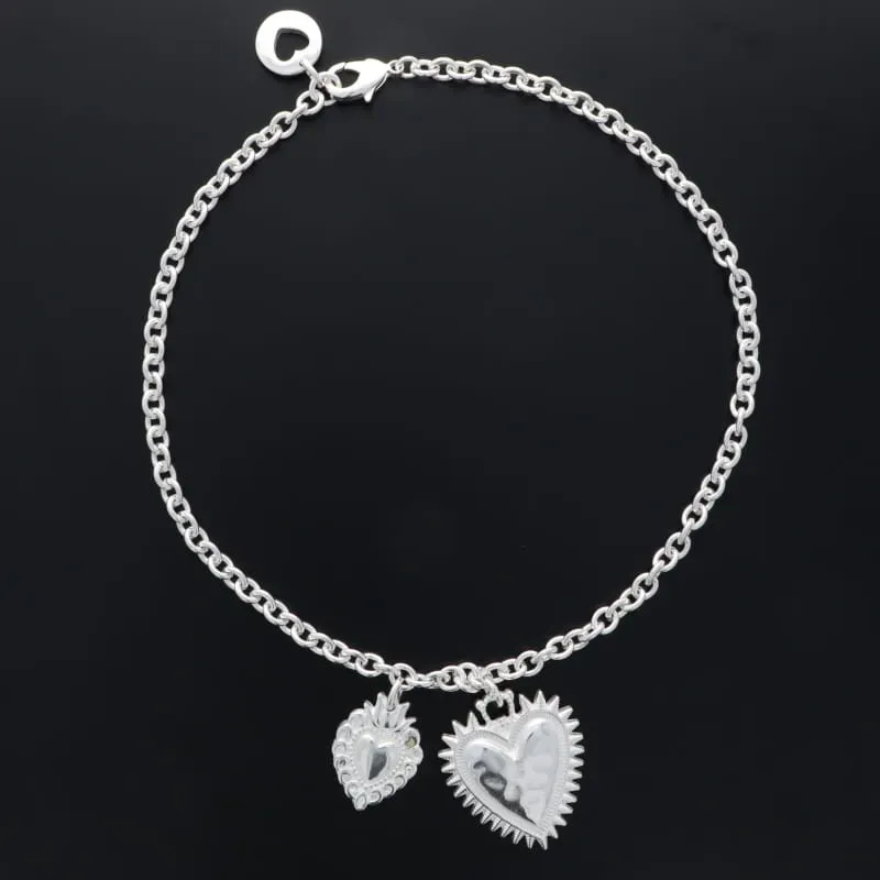 Secret de Cuir N°1358 collier 2 coeurs ex-voto argenté