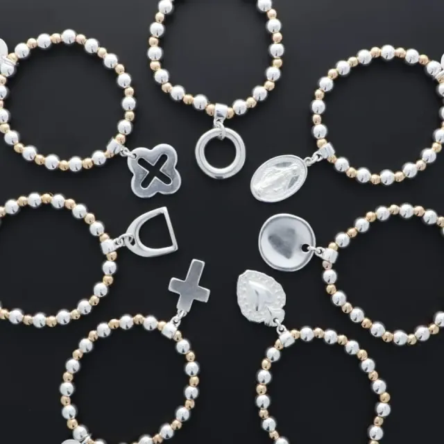 Secret de Cuir N°1616 843 bracelet perles bicolore argent doré
