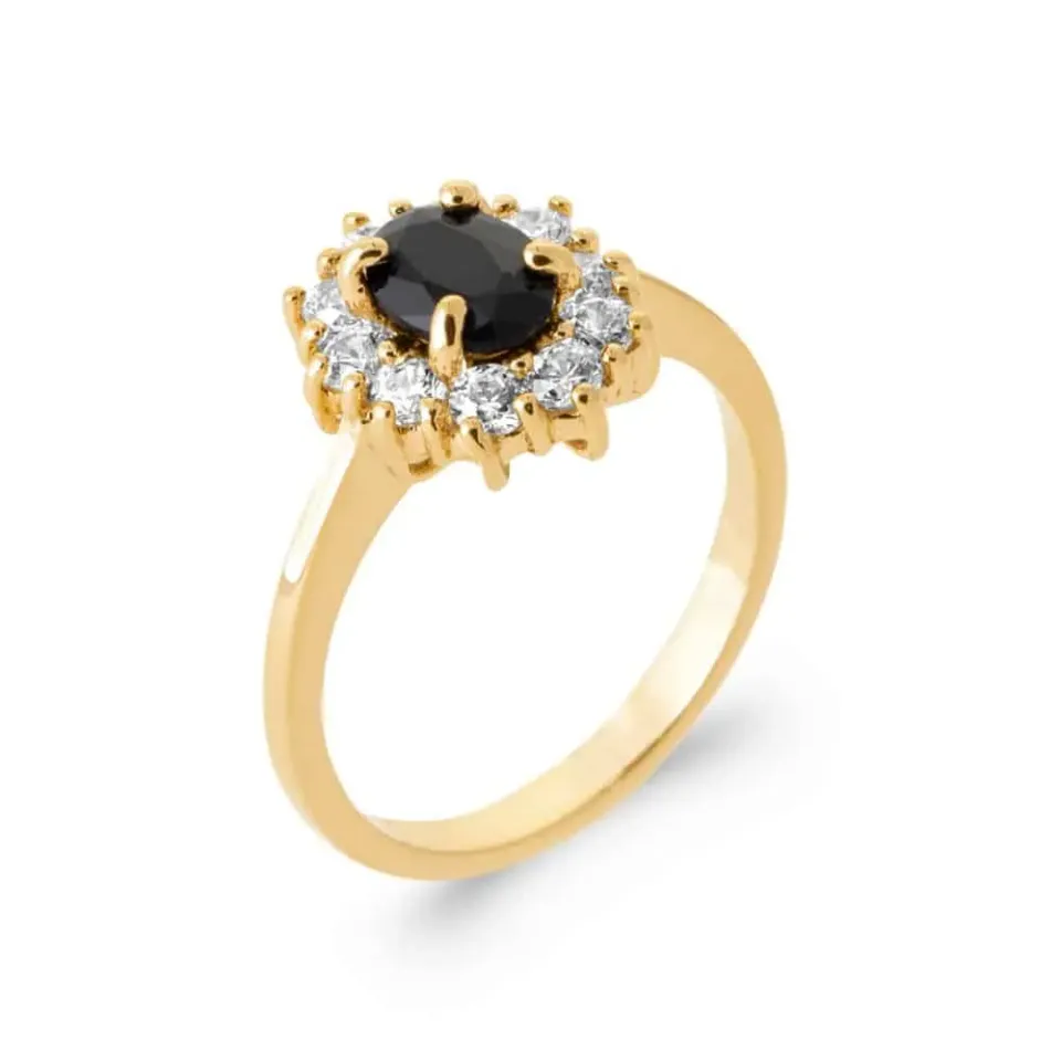 Oriana France halo pierre noire bague plaqué or 18 carats