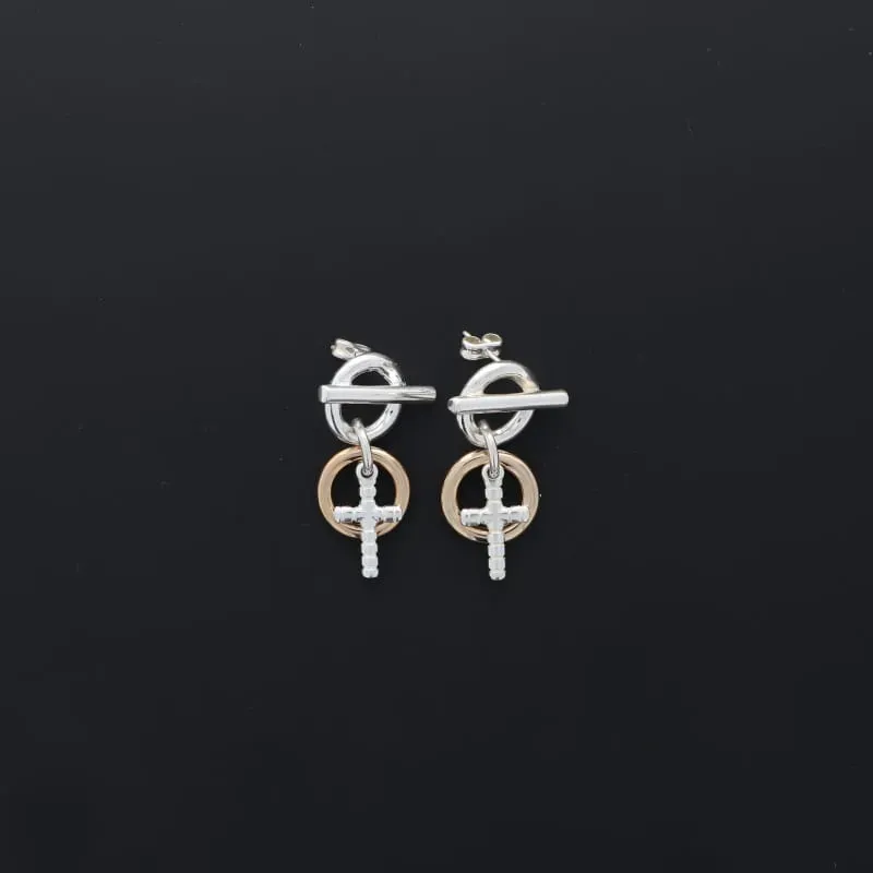 Secret de Cuir N°1707 boucles d'oreilles croix bicolore