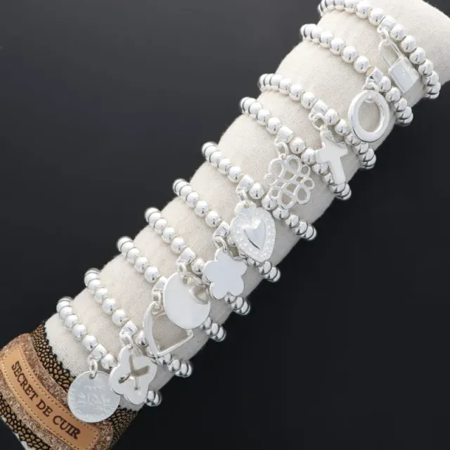 Secret de Cuir N°843 perles GM pack 10 bracelets argentés