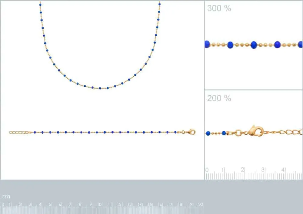 Oriana France perles laque bleues bracelet plaqué or 18 carats