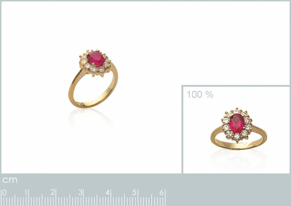 Oriana France bague halo plaqué or pierre rouge ovale