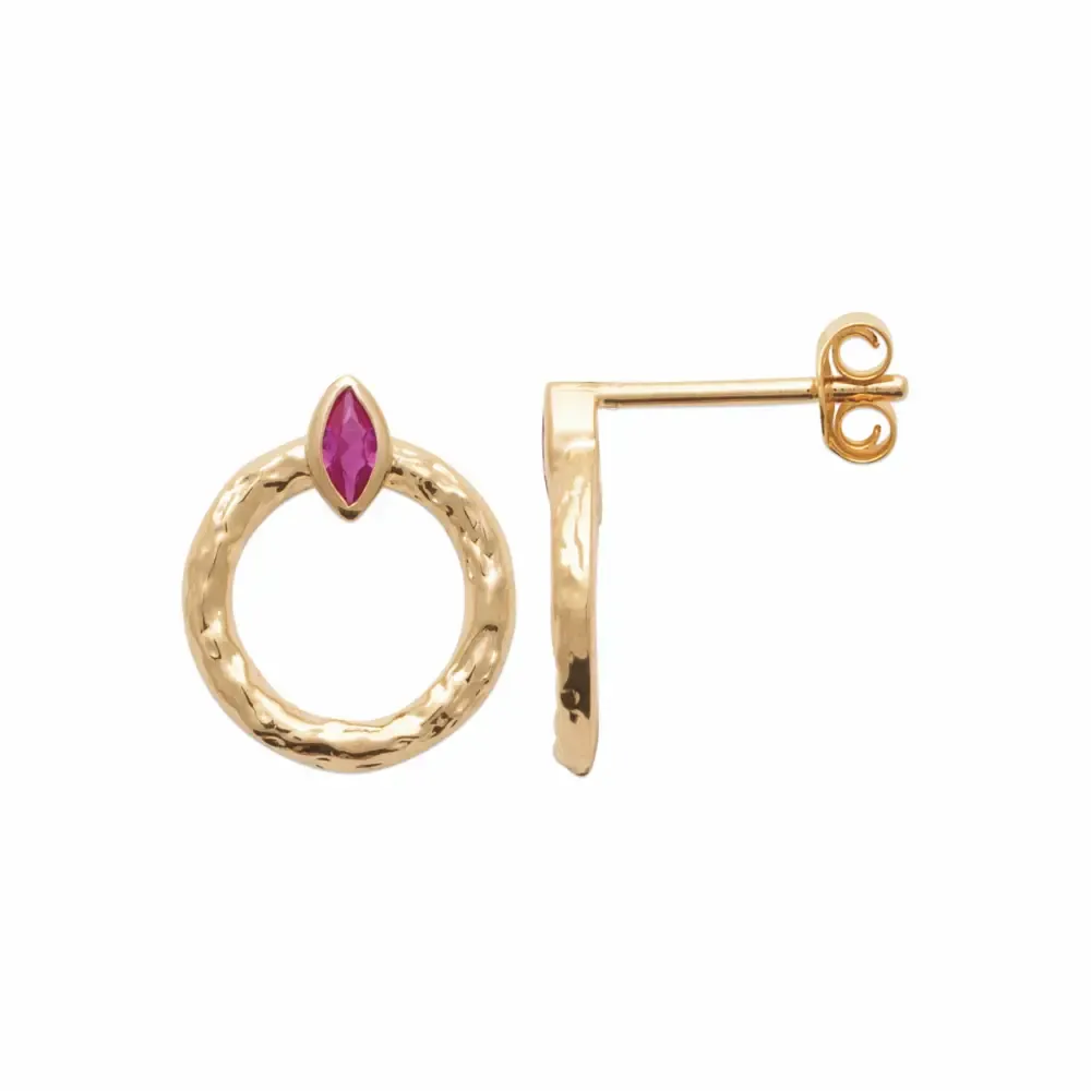 Oriana France cercle clous d’oreilles plaqué or grenat fuchsia