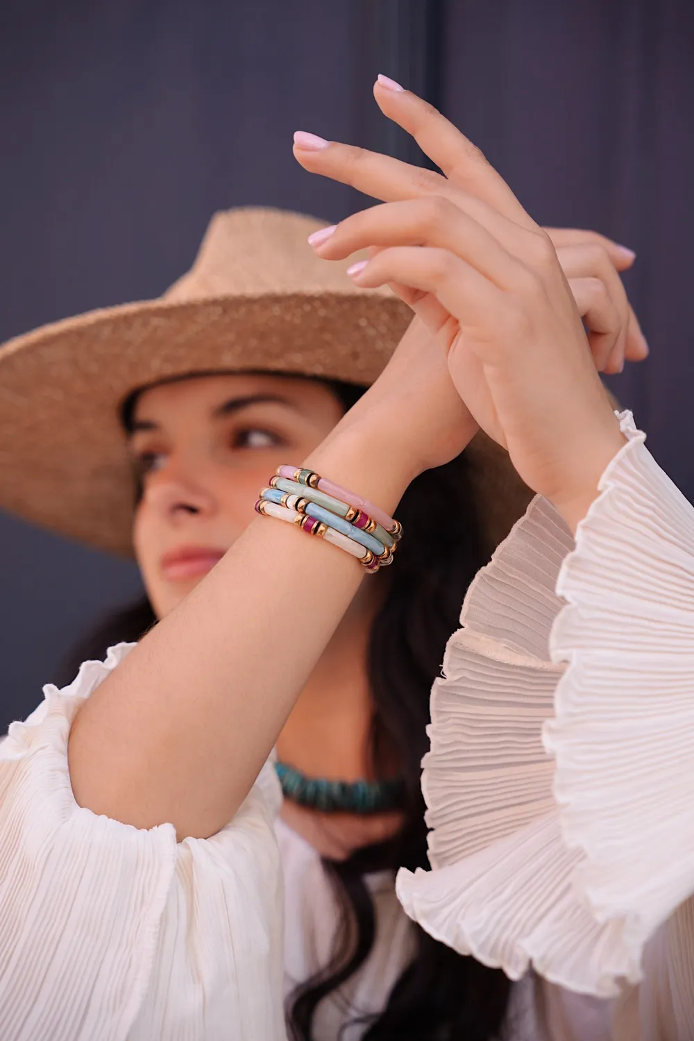 Cloralys Carmen été bracelet blanc taille M hématite