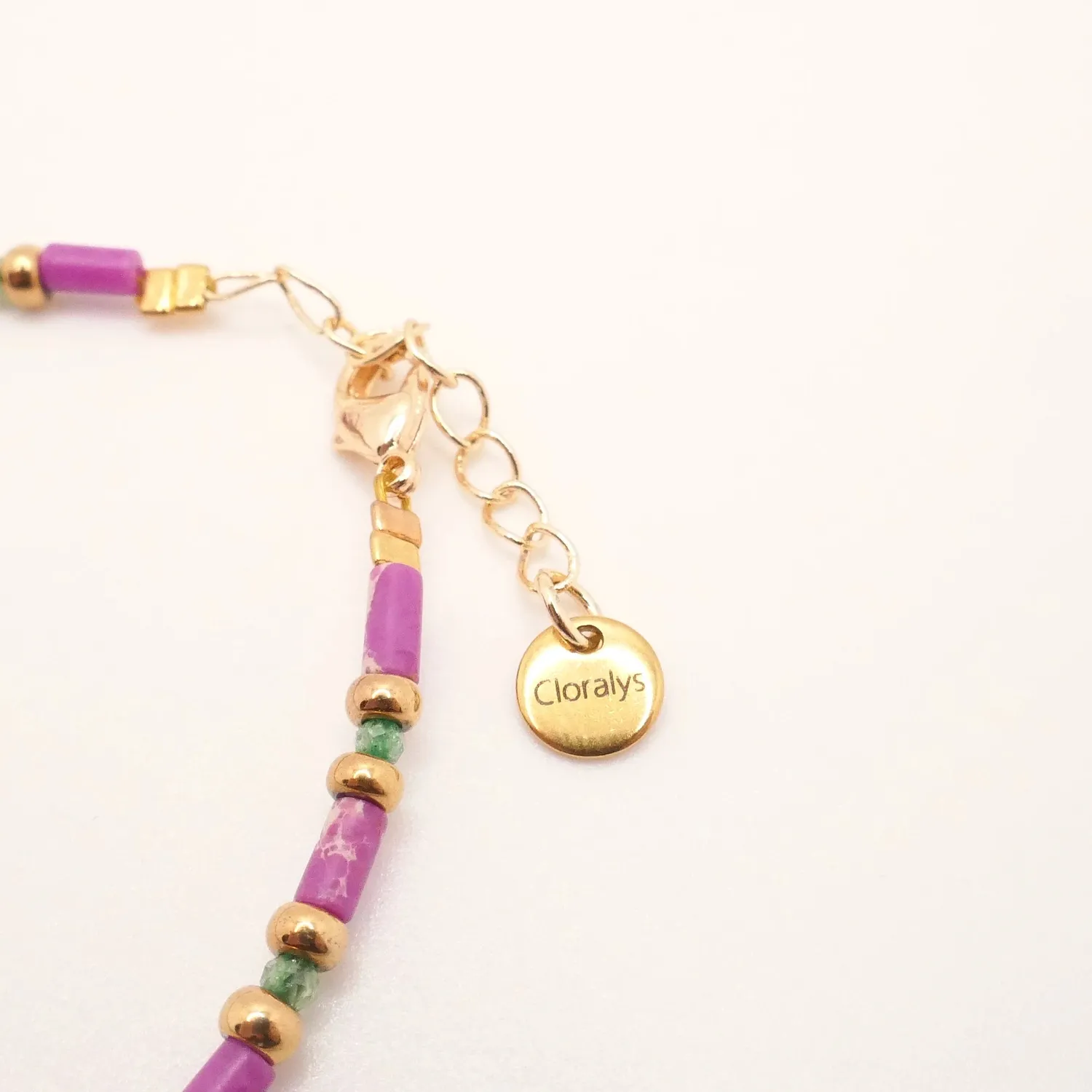Cloralys Avery violet bracelet perles 15 cm doré