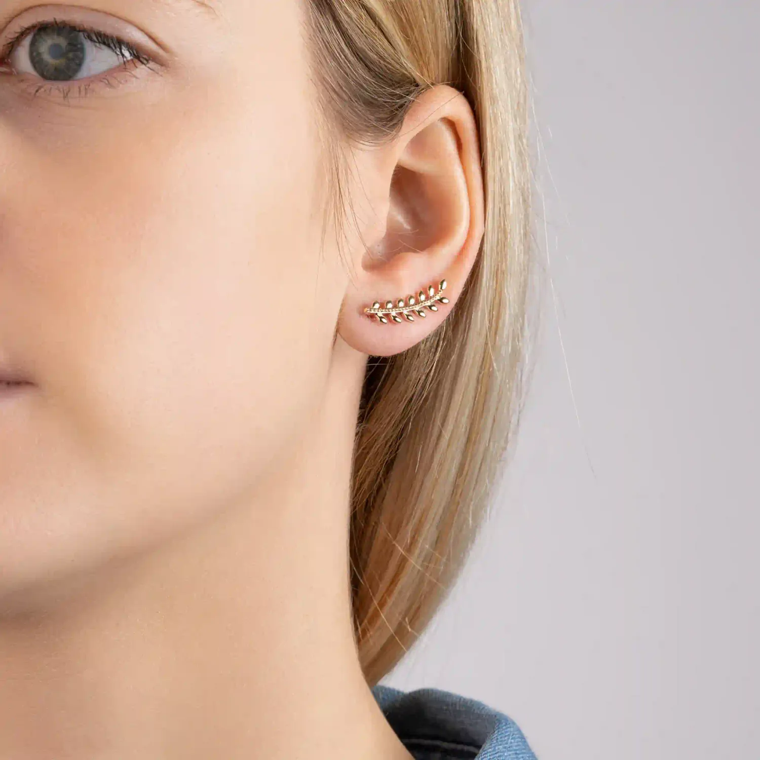 Oriana France Laurier boucles d’oreilles grimpantes plaqué or