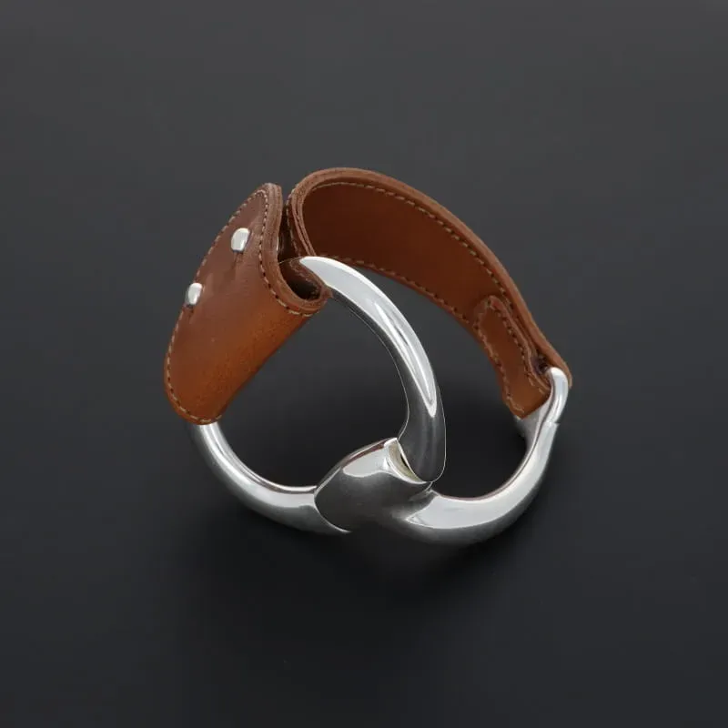 Secret de Cuir N°67 manchette étrier camel argent plaqué