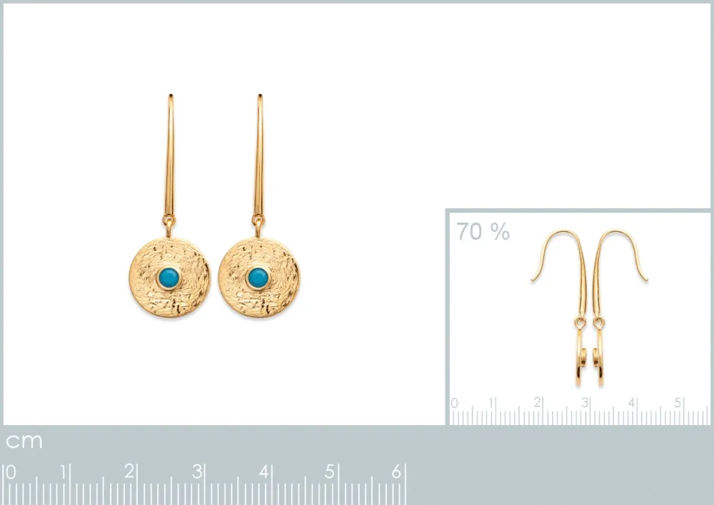 Oriana France ethnique turquoise boucles pendantes plaqué or
