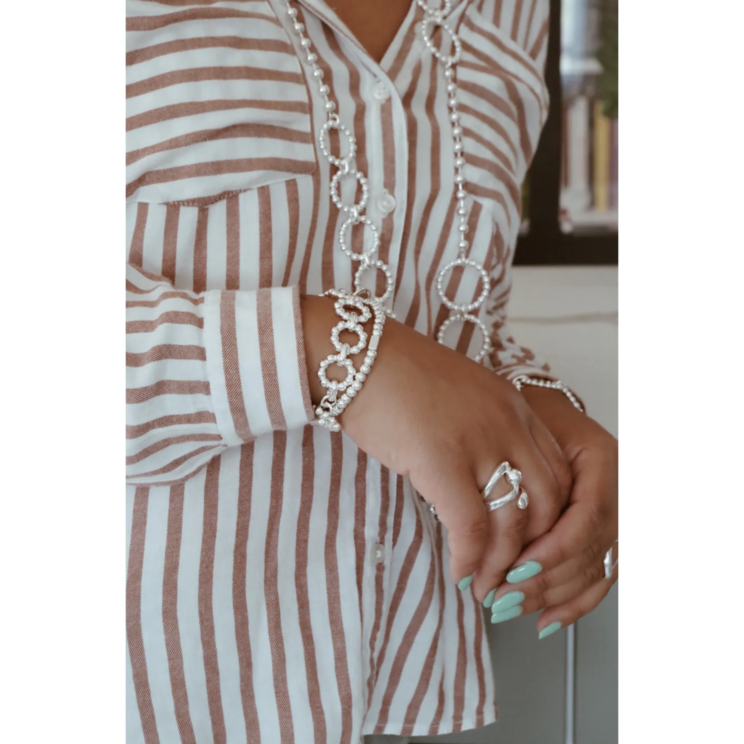 Secret de Cuir N°1338 bracelet rond perles plaqué argent