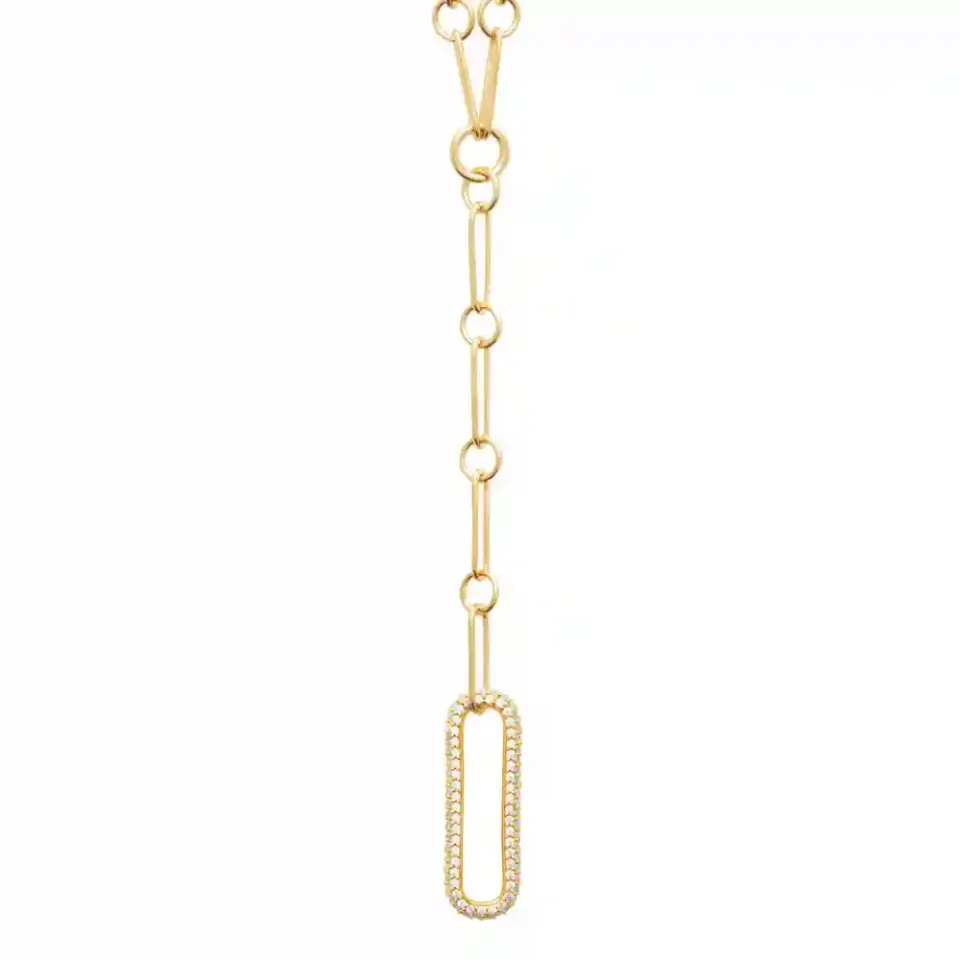 Oriana France mailles allongées collier cravate plaqué or zircon